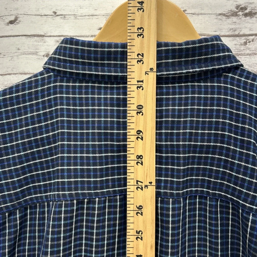 The North Face Long Sleeve Plaid Flannel Shirt Blue Men's L Pocket Outdoors